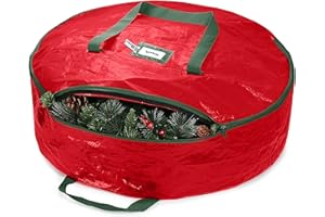 ZOBER Christmas Wreath Storage Container 30 Inch - Wreath Bag for Artificial Wreaths Box - Dual Zippered Wreaths Storage Bag with Strong Durable Handles - Red
