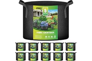 iPower 10-Pack 5-Gallon Grow Bags Nonwoven Fabric Pots Aeration Container with Strap Handles for Garden and Planting, 5 Gallon, Black
