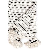 REDEARTH · Classic Throw Blanket -with Oversized Decorative Tassels Medium Weight Soft Lap Blanket for Sofa Bed Couch Chairs loveseats car, Living, Indoor/Outdoor use 100% Cotton (50x60; Black)