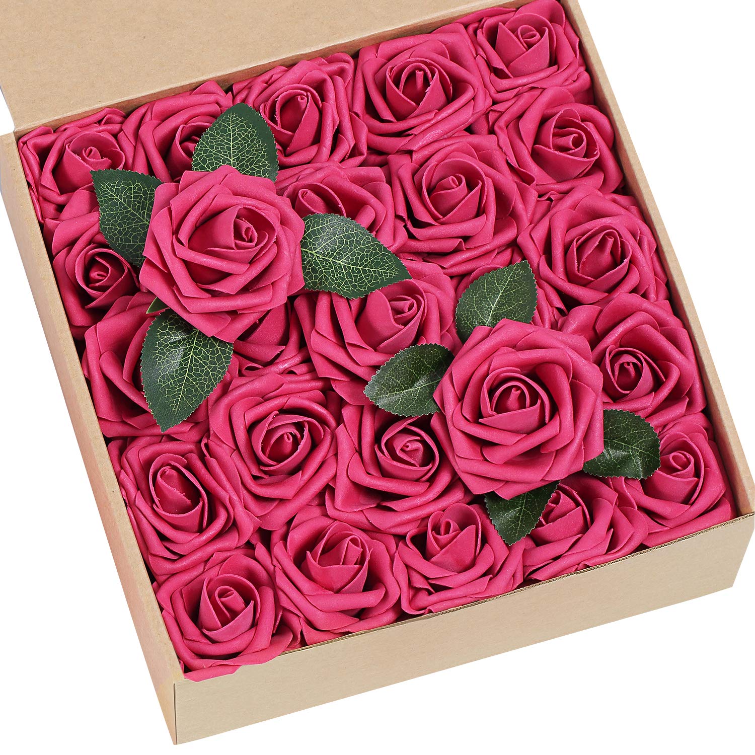 Bunny Lamb Artificial Roses Handcrafted Wedding Flowers for DIY Wedding Centerpieces Bridal Bouquet Flower Arrangement and Church Hotel Restaurant Home Decorations - 50pcs (Fuchsia Red)