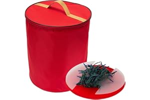 Simplify Holiday Light Organizer | Holds 300 Lights | Christmas Storage | Tree String Lights | Plastic Divider Reels | Collapsible | Zippered Bag | Red