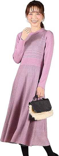 Amazon クイーンズコート Queens Court ダブルジャガードフレアニットワンピース M ピンク ワンピース チュニック 通販