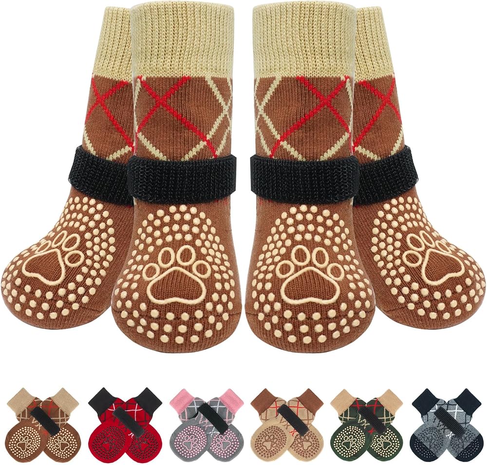 BEAUTYZOO Anti Slip Dog Socks 3 Pairs Small Petite Paw Width 1.8"