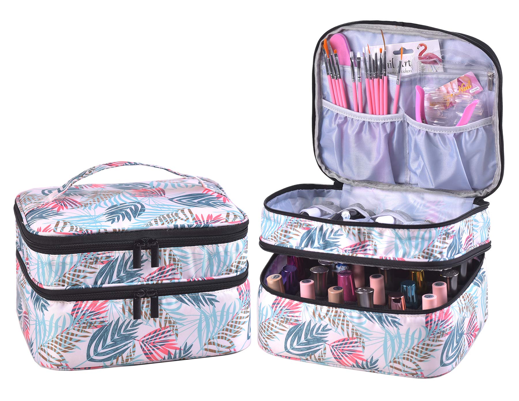 Double-Layer Nail Varnish Storage Case, Essential Oil Bag for for Nail Varnishes and Manicure, Nail Varnish Holder, Holds 30 Bottles (15ml - 0.5 fl.oz) (Leaf)