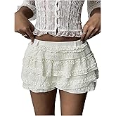 MakeMeChic Women's Lace Mini Shorts Elastic Waisted Ruffle Tiered Fall Low Rise Y2K Micro Shorts