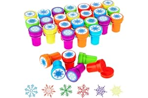 WILLBOND 36 Pieces Snowflake Stamps Winter Stamps Bulk Plastic Colored Self Ink Assorted Snowflake for Card Making Christmas Party Favors, 6 Styles(Colorful)