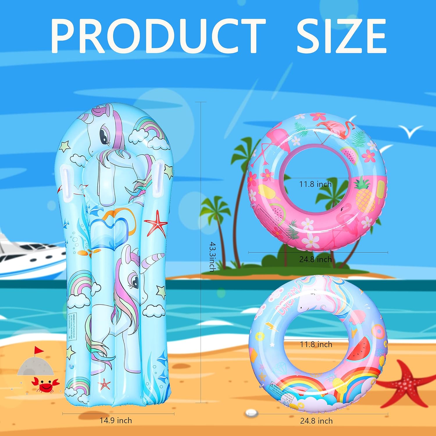 Invech Inflatable Pool Float for Kids, 3 Pack Unicorn Swim Rings with Lounger Raft, Summer Fruits Pool Tubes for Boys/Girls Swimming Water Floats Party Toys: Sports & Outdoors