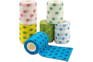 DOTE ON PET 3 Inch Vet Wrap 6 Pack x 5 Yards Self Adhesive Bandage Wrap Bulk Self Adherent Veterinary Non-Woven Pet Tape for Horse Dog Cat Bird Animal 6 Bandages for First Aid Wrist Ankle Sprains Swelling
