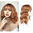 viviaBella Hair Topper With Bangs Loose Water Wave Hairpiece Clip in Synthetic Hair Topper Synthetic Hair Toupee for Women Girls (13inch, Copper red)