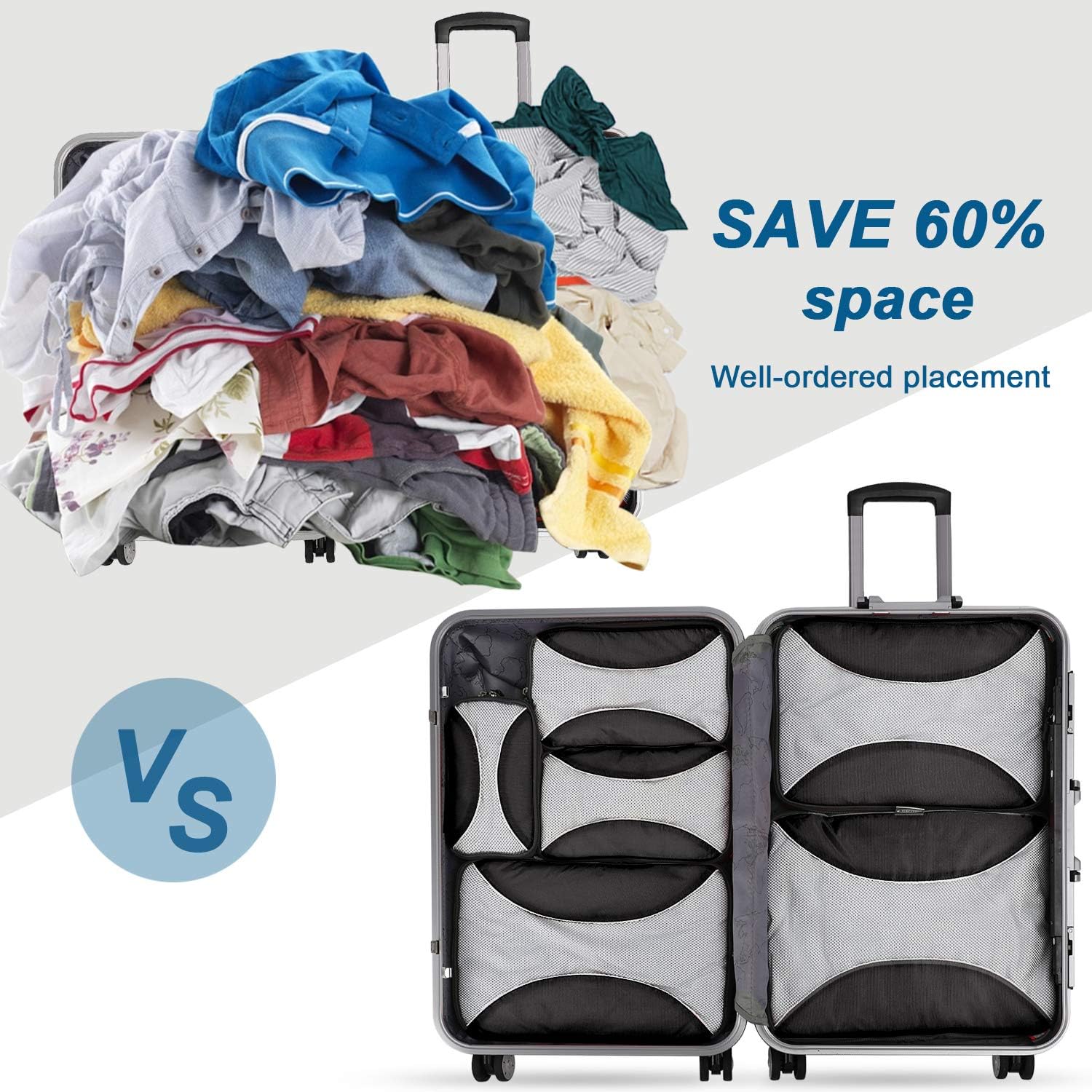 G4Free 4pcs/6pcs/7pcs Packing Cubes Suitcase Organiser Packing Bags Luggage Organiser Value Set for Travel Home Storage ((1S+2M+2L+1XL)-6PC - Image 4