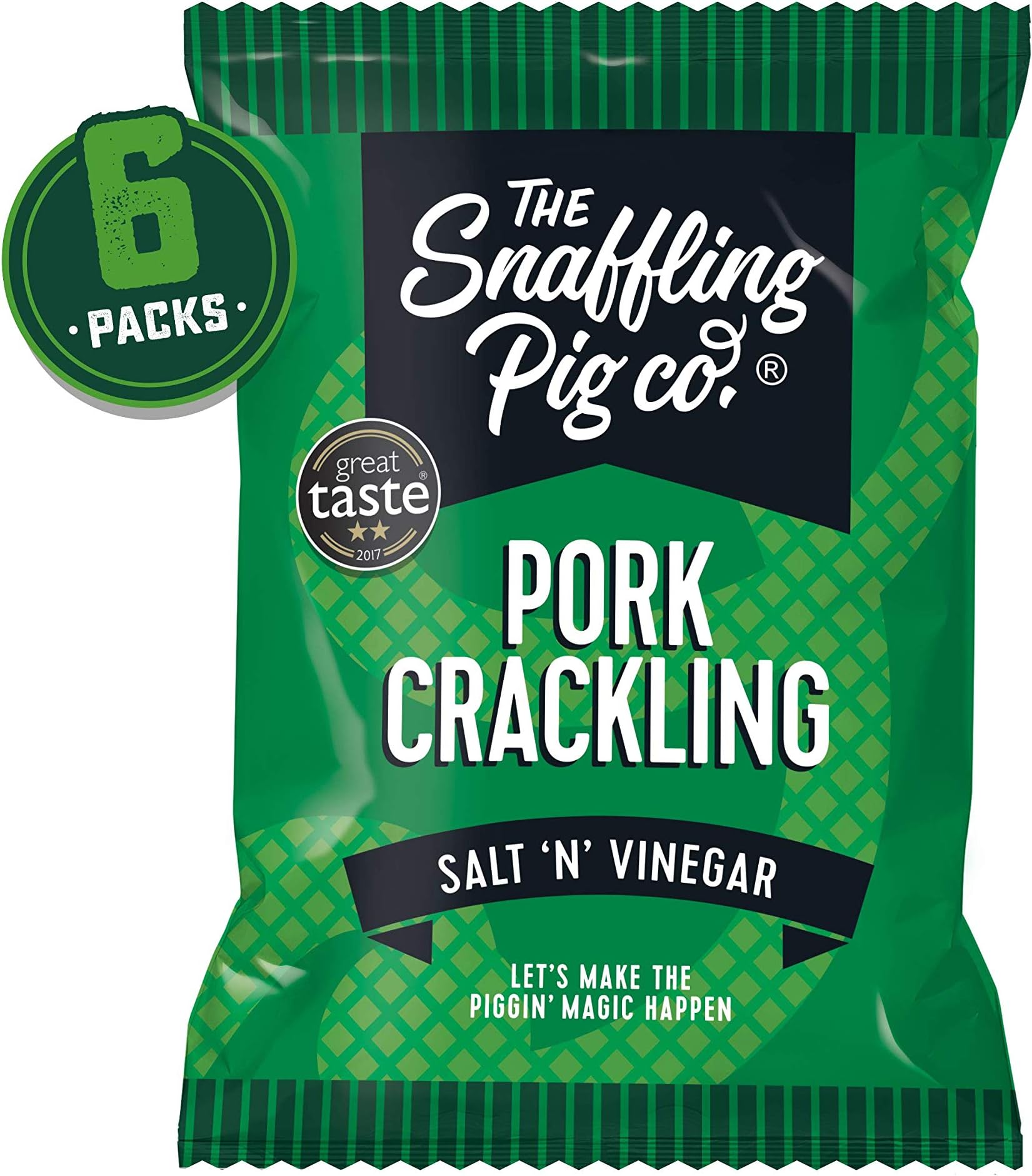 Snaffling Pig Salt 'N' Vinegar Pork Crackling (6 x 45g Packets)