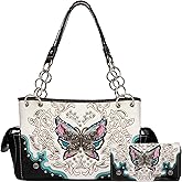 Western Style Spring Butterfly Flower Purse Women Country Handbag Rhinestone Stud Shoulder Bag Wallet Set