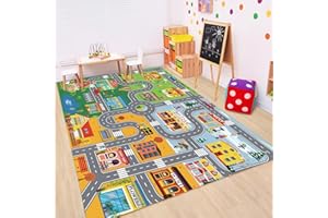 TRHEAVNIC Car Rugs for Kids Toy Cars,Kids Play Rug with Non-Silp Backing, City Road Carpet for Playroom Bedroom Boys, Car Track Map Playmat - 4'11" x 3'3" (Rectangular)