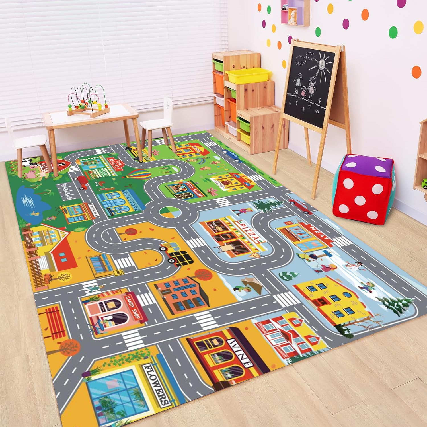 Photo 1 of Car Rugs for Kids Toy Cars,Kids Play Rug with Non-Silp Backing, City Road Carpet for Playroom Bedroom Boys, Car Track Map Playmat - 4'11" x 3'3" (Rectangular)