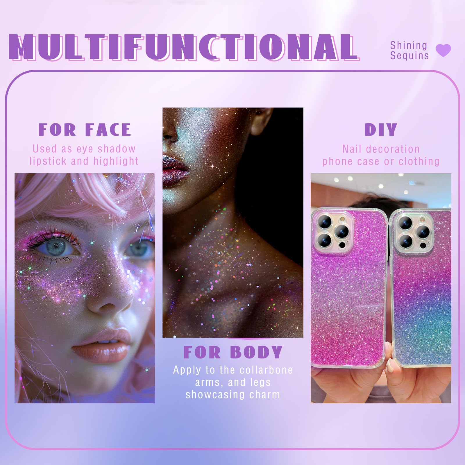 HOSAILY Roll-on Holographic Body Glitter Gel for Face Hair, Chameleon Color Changing Glitter Gel Under Light, Chunky Mermaid Sequins Festival Party Rave Accessories Shimmer Makeup (8# Sparkling Pink)