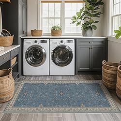 Boho 2x6 Non Slip Kitchen Rug Runner - Light Blue