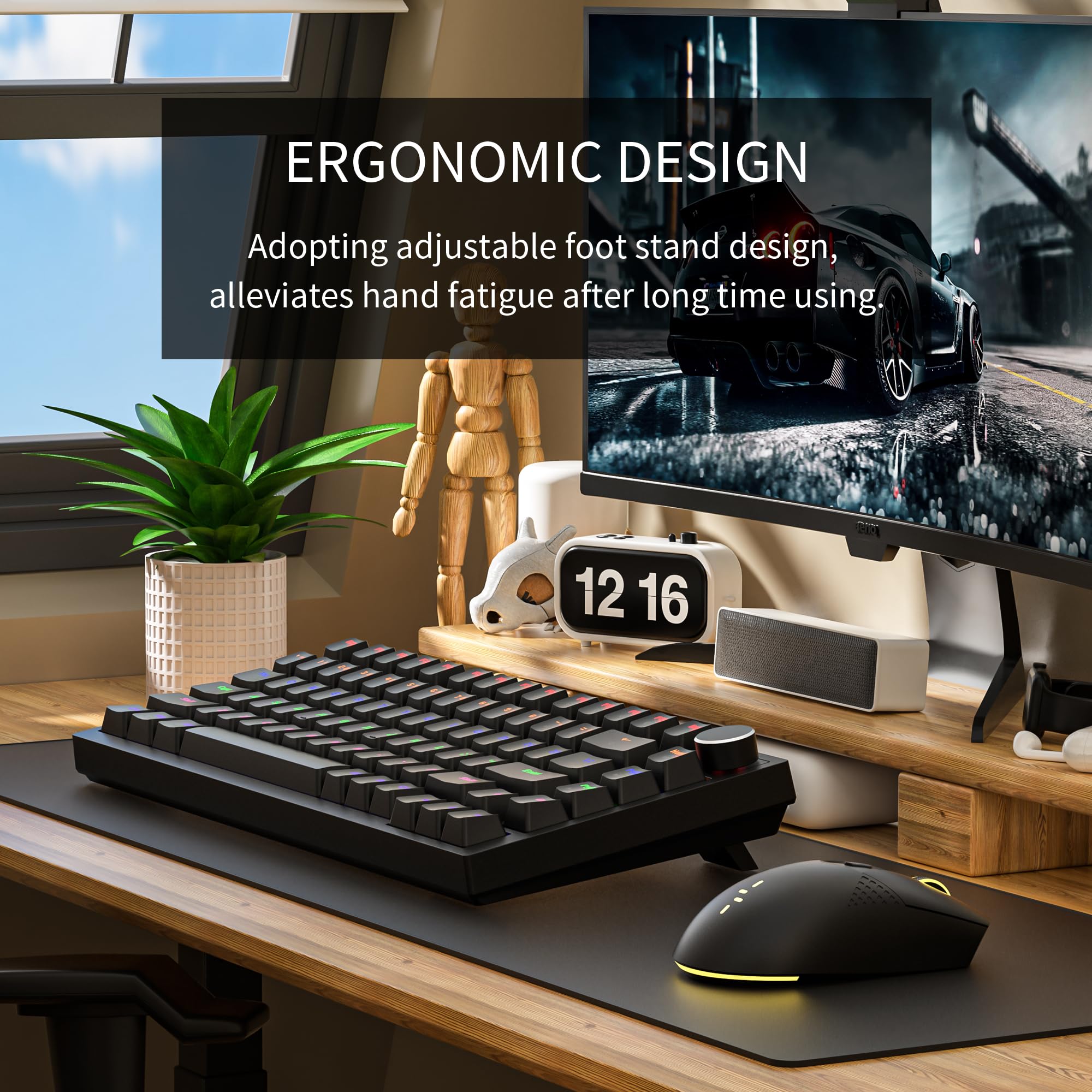 Newmen Gm326 Mechanical Keyboard,Wired Gaming Keyboard,75% Percent Tkl Hot Swappable Compact Led Backlit Usb C Mechanical Gaming Keyboards With Knob For Pc Windows Mac,Qwerty Layout,Black,Red Switches - View 7