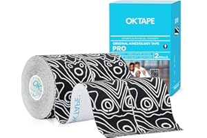 OK TAPE PRO Kinesiology Tape Uncut Roll, Elastic Physical Therapy Athletic Tape for Pain Relief, Muscle Support, Kinetic Tape, Water Resistant, 2in X 16.4ft -Black 2 Rolls