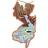 Totally Bamboo New Jersey State Shaped Cutting Board and Charcuterie Serving Platter with Artwork by Summer Stokes, Includes Hang Tie for Wall Display