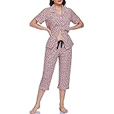 COLORFULLEAF 100% Cotton Women's Pajama Sets Short Sleeve Capri Pajamas for Women Set Button Down Pjs Soft Sleepwear Summer
