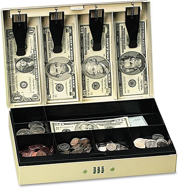 Steel Cash Box w/6 Compartments, ThreeNumber Combination