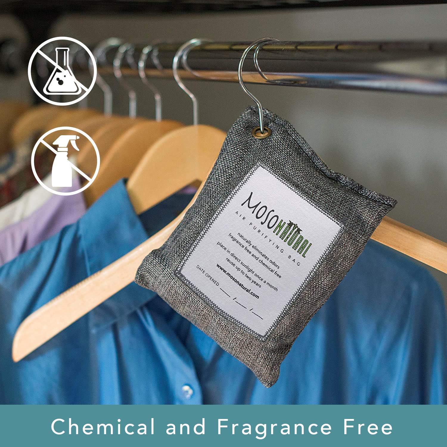 MOSO NATURAL: The Original Air Purifying Bag. for Cars, Closets, Bathrooms, Pet Areas. an Unscented, Chemical-Free Odor Eliminator. 200g 3 Pack (Charcoal): Kitchen & Dining