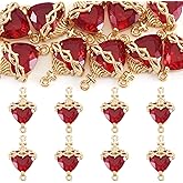 Craftora 10Pcs 16K Gold Plated Red Heart Charms Cubic Zirconia Sacred Heart of Jesus Connector Charms Gothic Sacred Love Link Pendants for Earring Necklace Bracelet Jewelry Making, 22x12.5x8mm