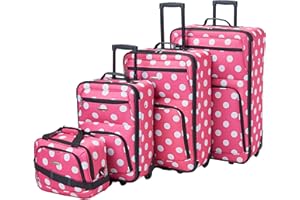 Rockland Polka Softside Upright Luggage Set, Expandable, Lightweight, Pink Dots, 4-Piece (14/19/24/28)
