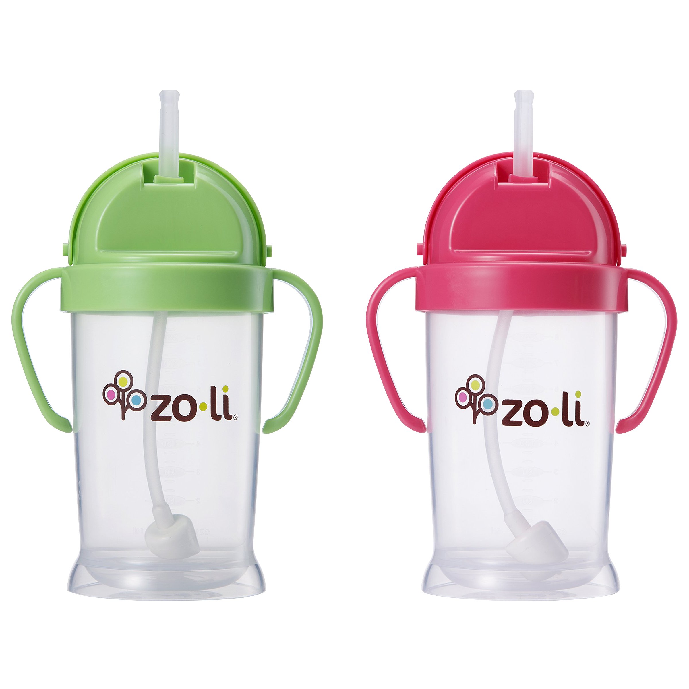 Zoli Baby Bot XL Straw Sippy Cup 9 oz - 2 Pack, Green/Pink