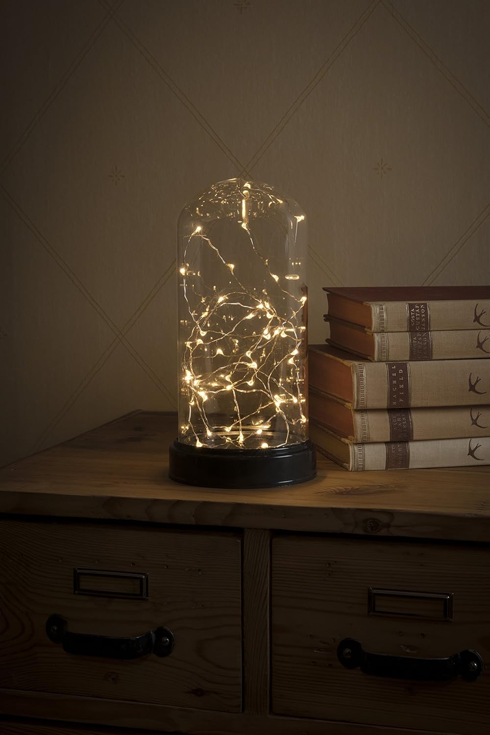 Konstsmide Dome Jar Decorative Lamp/Battery Lamp/LED Decorative Small Glass Effect Dome with Silver Wire/6H Timer/50 Amber White Diodes/Battery Operated 3AA (Not Included)/Indoor Use/Silver Wire - Image 4