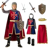 Mecamelon 8 Pcs Medieval Kids Knight Costume for Boys and Girls with Cape Shield Sword