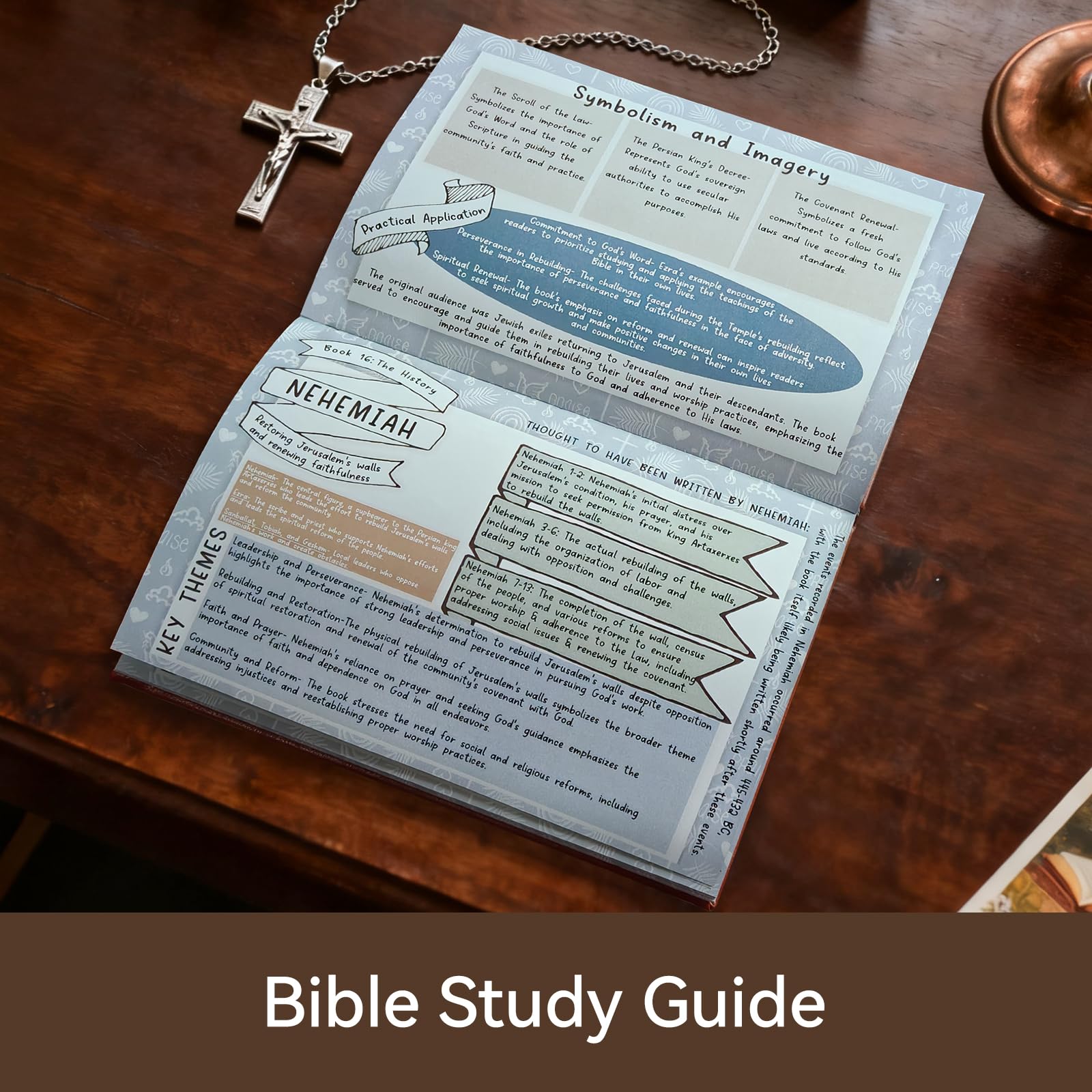 66 Page Bible Study Guide, Christian Notebook for Scripture Study with Guided Prompts, Bible Study Supplies & Bible Study Journal, Daily Devotionals, Enhanced Large Print(Supporting Elderly Readers) (Brown)