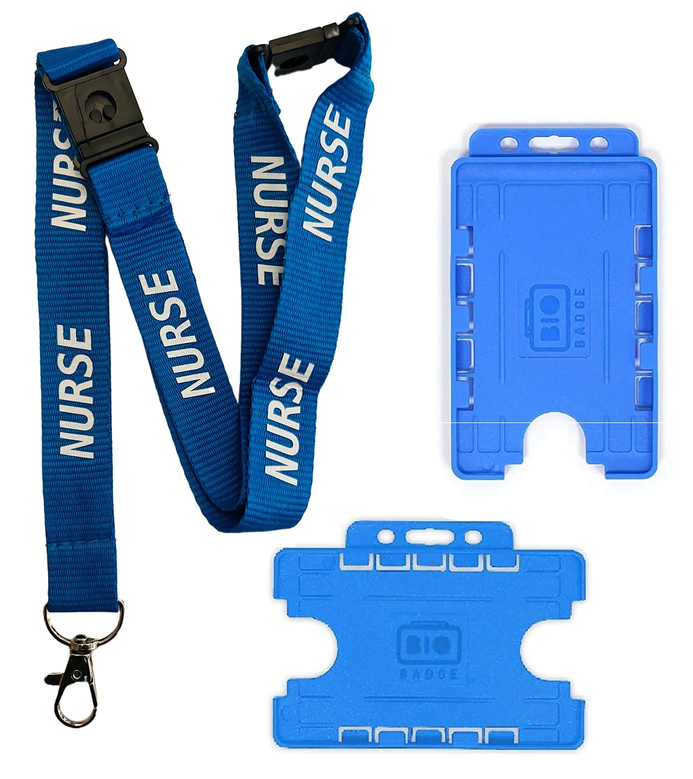 20mm Blue Nurse Neck Lanyard with Triple (3 Point) Breakaway & Double Blue ID Card Holder (Vertical Card Holder)