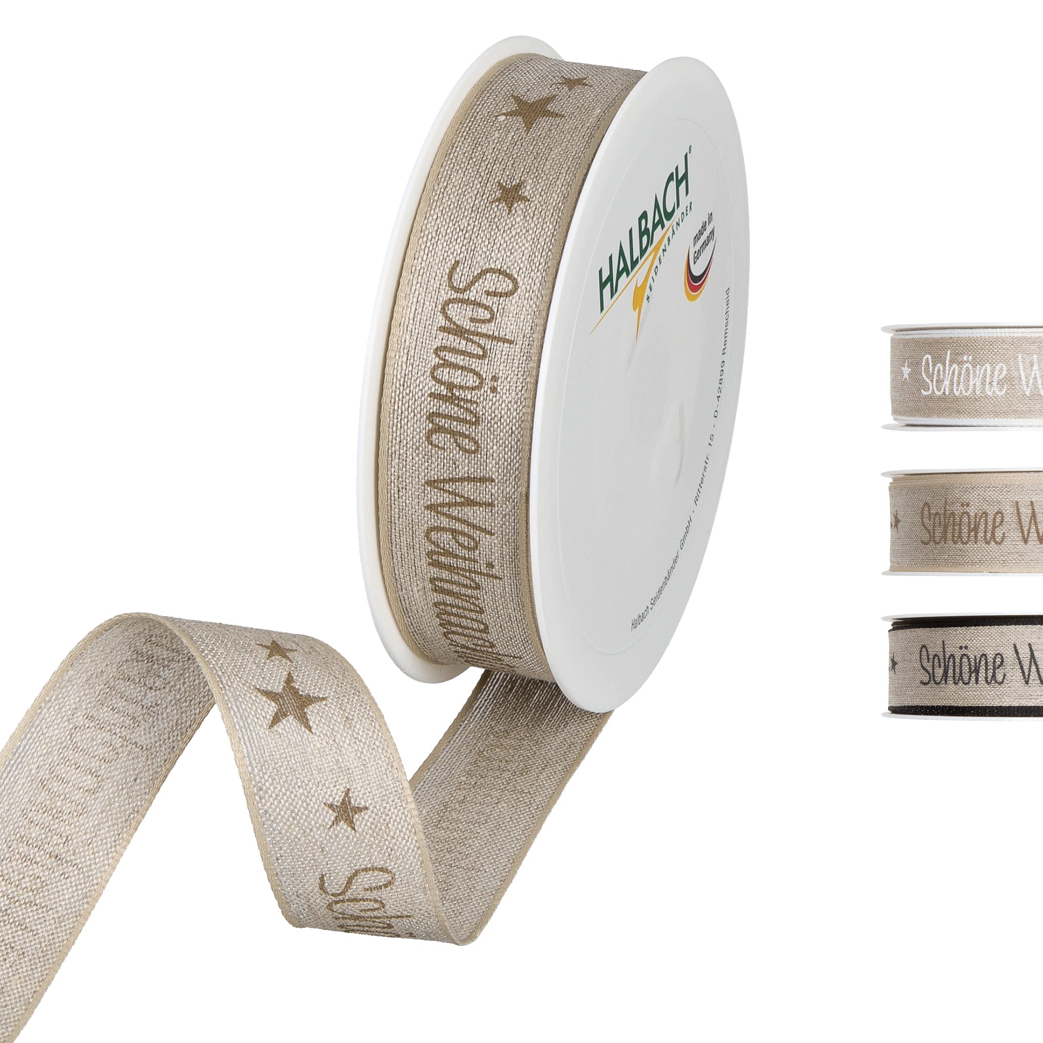 Halbach Seidenbänder Gift Ribbon Christmas Beautiful Linen 25 mm x 15 m Natural for Wrapping Gifts Ribbon with Wired Edges Colour: Natural/Linen 1058