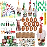 LiYiQ 158 Pcs Football Party Favors Football Party Supplies with Cup Straw Stress Ball Keychain Sticker Slaps Bracelets Whistle Thank You Tags for Football Birthday Decorations