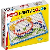 Quercetti Fantacolor Basic Pegboard Toy - 100 Pieces with 10mm Pegs in 4 Colors to Create Mosaic Art, for Kids Ages 3-6 Years,Multi Color