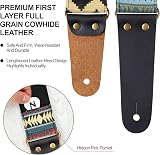 Nefelibata Guitar Strap Vintage Embroidered Cotton with Leather Ends view 2