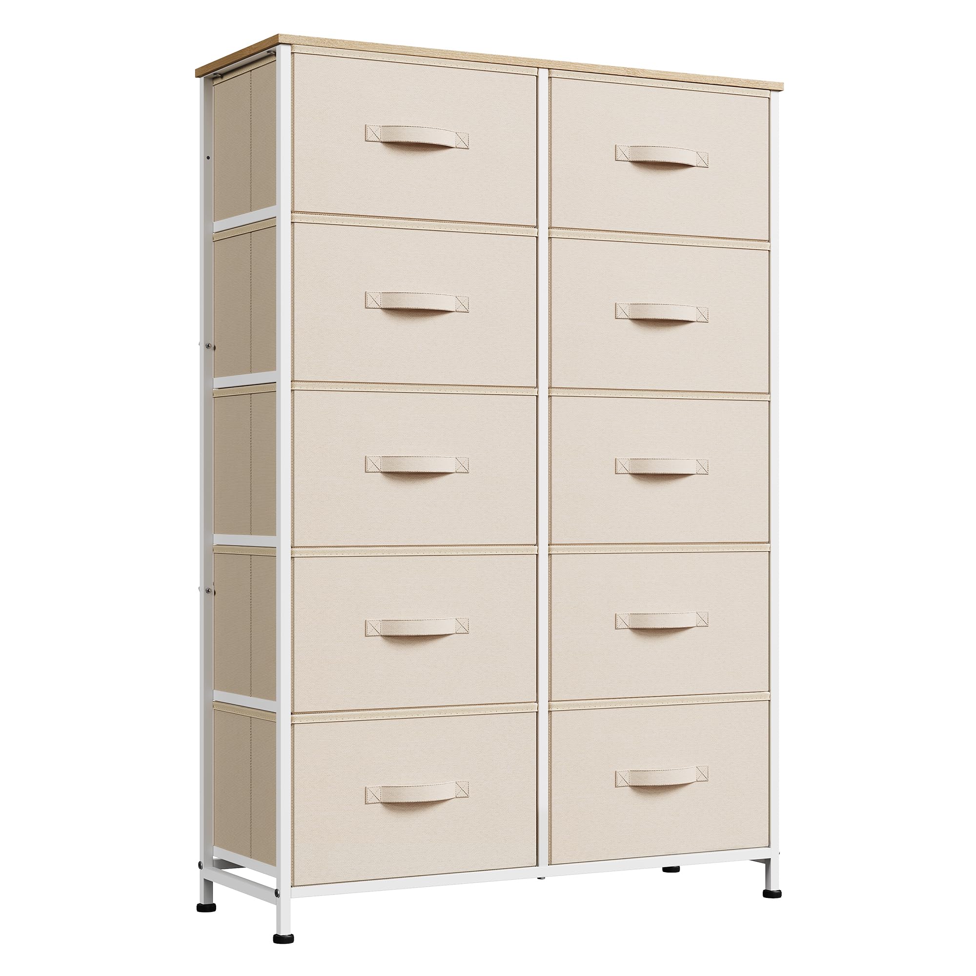 WLIVE Tall Dresser for Bedroom with 10 Drawers, Chest of Drawers, Dressers Bedroom Furniture, Storage Organizer Unit with Fabric Bins for Closet, Hallway, Living Room, Entryway, Cream White