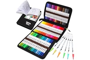 ZSCM QUALITY DECIDES THE FUTURE ZSCM Art Duo Tip Brush Markers Set, 60 Colors Fine Brush Tip Artist Drawing Pens Set with Coloring Book, for Adult Sketching Journal Planner School Supplies Gifts