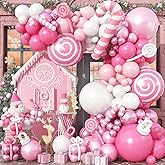 Pink Balloon Garland Arch Kit, Pastel Pink White Balloons Candy Cane Peppermint Foil Balloons for Candyland Party Decorations Xmas Birthday Baby Shower Holiday Party Supplies