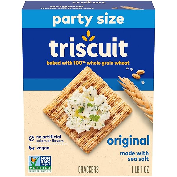 TRISCUIT ORIGINAL WHOLE GRAIN WHEAT CRACKERS, VEGAN CRACKERS, HEALTHY SNACKS, LUNCH SNACKS, PARTY SIZE, 17 OZ