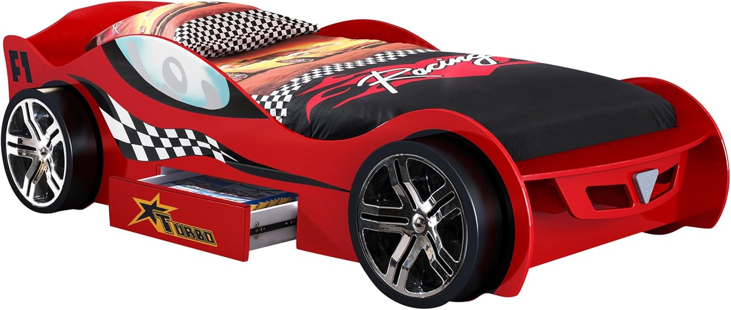 Vipack Apos Scmc200r Car Bed Silverstone 225 X 63 X 111 Cm Painted Bed 90 X 200 Cm Printed Racing Car Red Amazon Co Uk Kitchen Home
