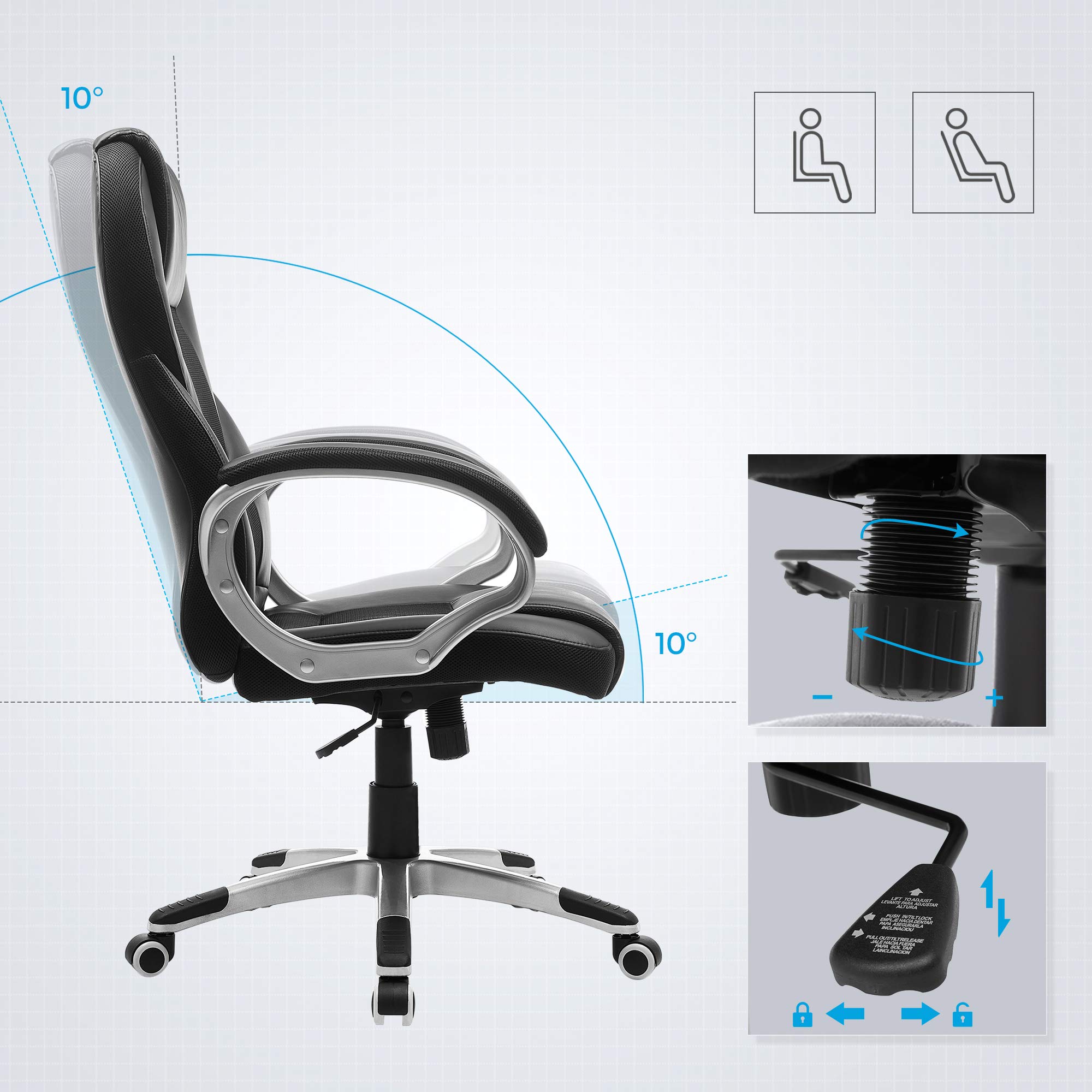 SONGMICS Bürostuhl Chefsessel Drehstuhl Computerstuhl Sitzhöhenverstellung office Stuhl Polsterung, OBG22B 5