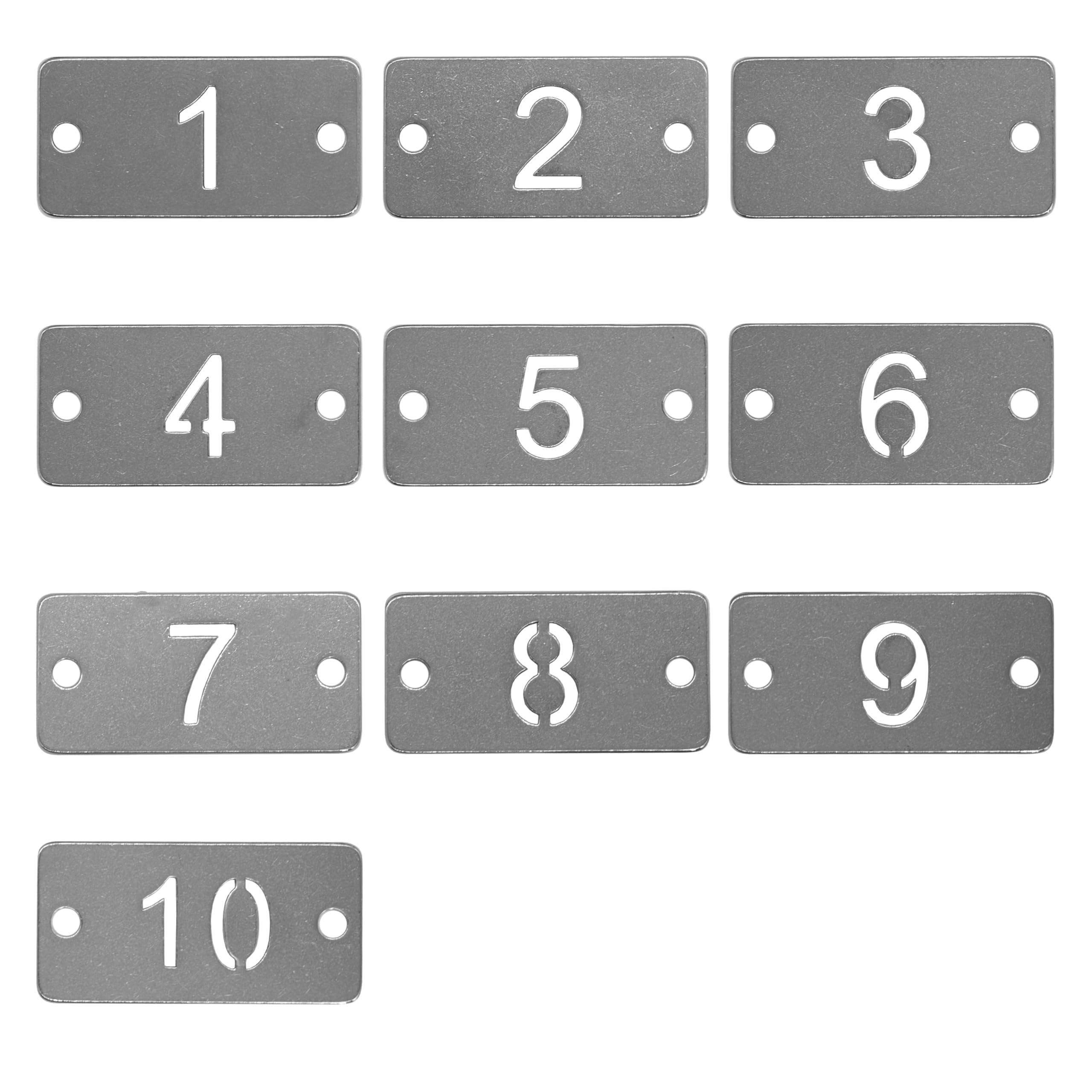 Rectangle Metal Hollowed Numbered Tags Stainless Steel Number Key Tags with Two Holes (1-10)