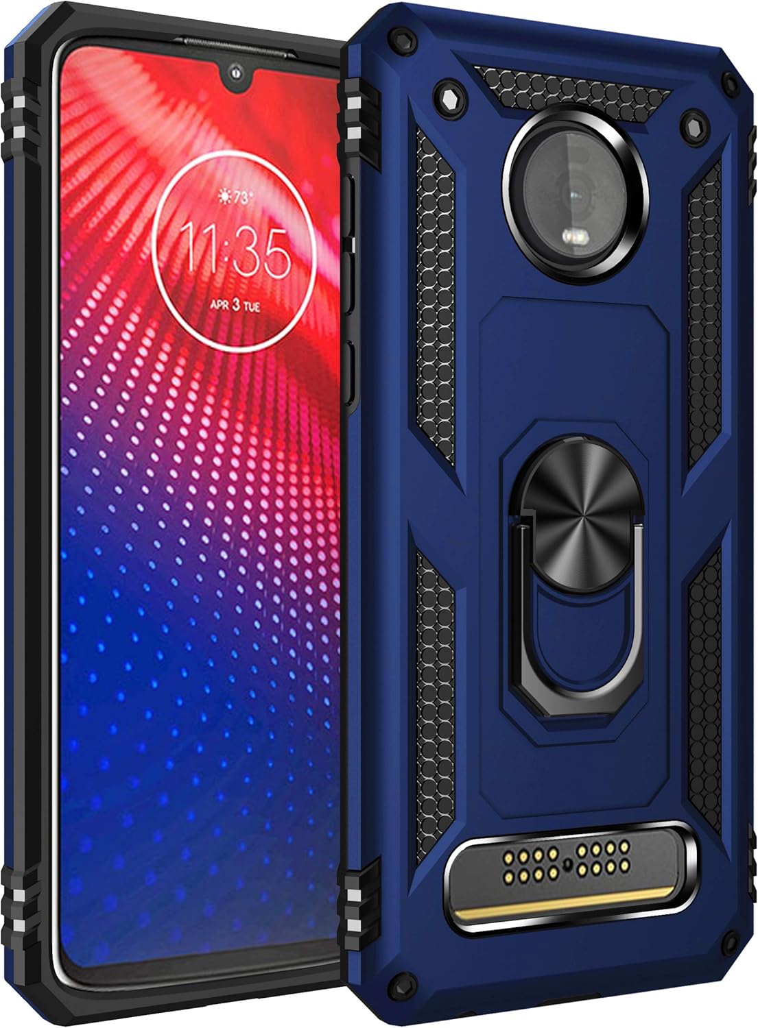 DAMONDY Moto Z4 Case Military Grade Heavy Duty Dual Layer Kickstand 360 Ring