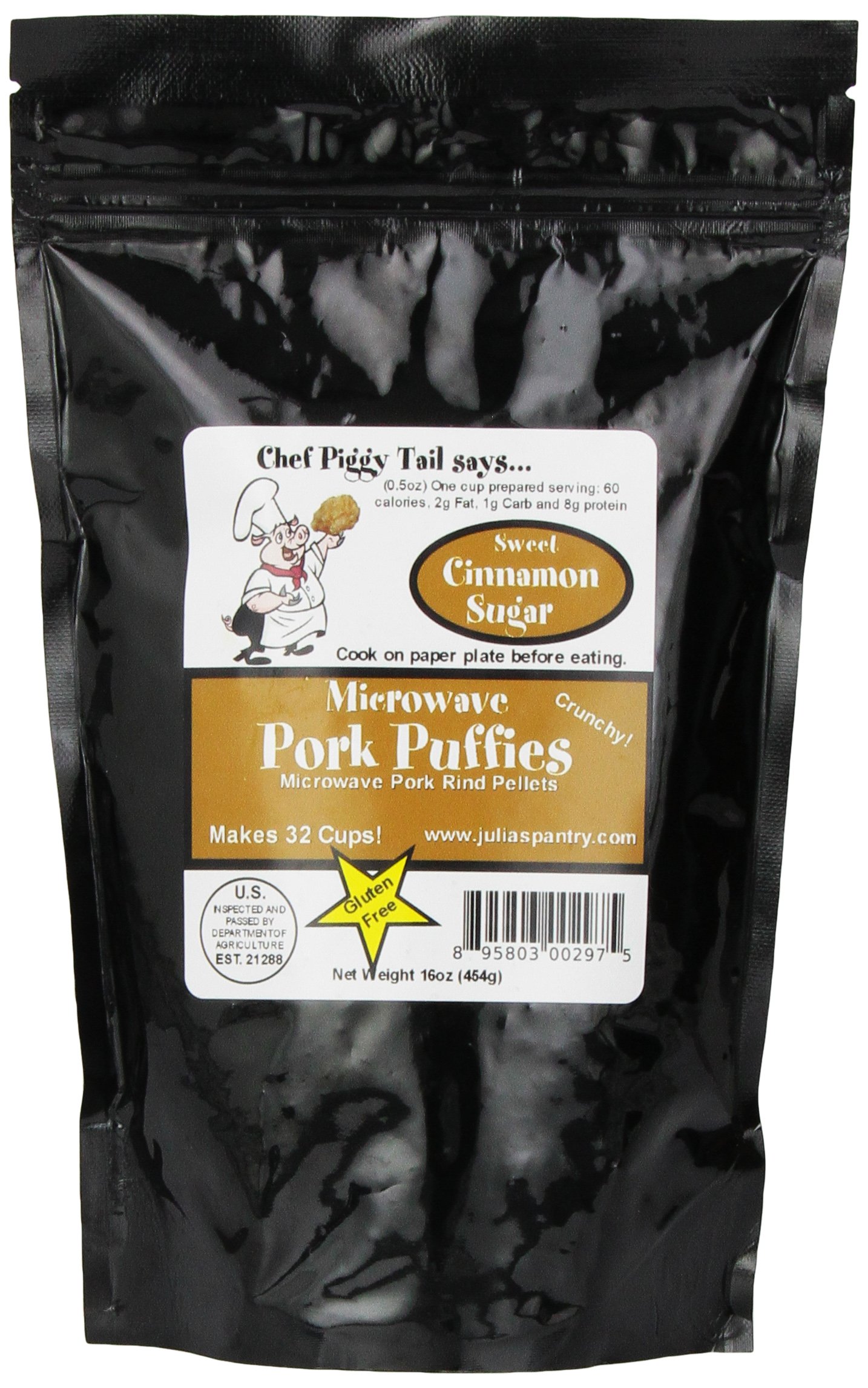 Chef Piggy Tail Microwave Pork Puffies Pork Rinds, Smokey