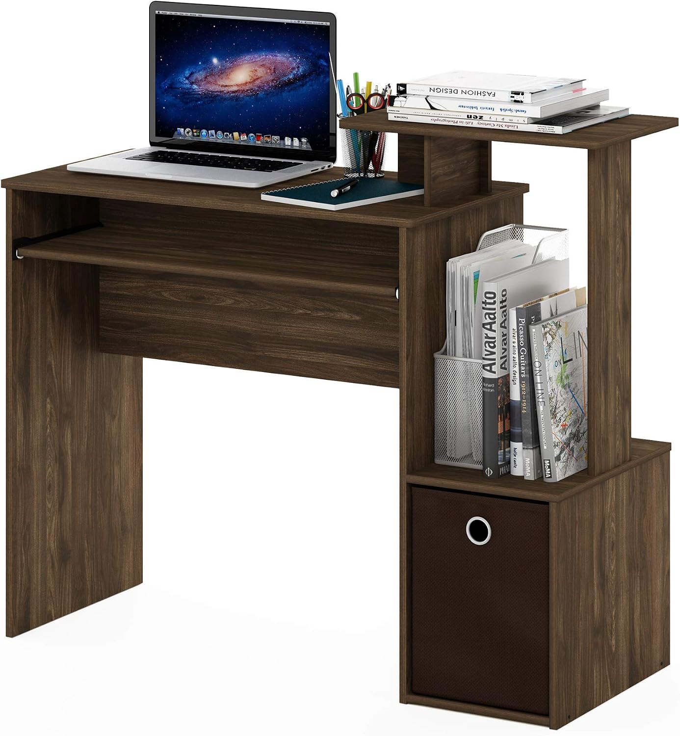 Furinno Econ Multipurpose Home Office Computer Writing Desk, Computer Desk, Study Desk, w/Bin, Columbia Walnut/Dark Brown - Image 5