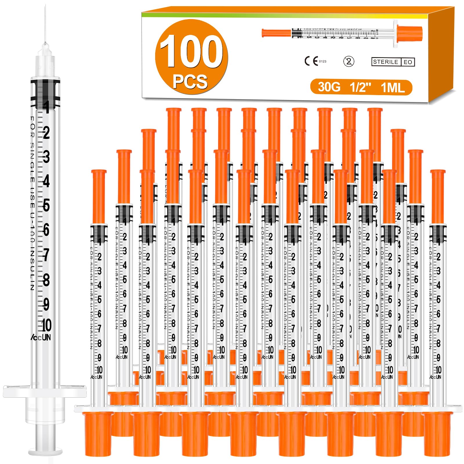 Photo 1 of 100 Pack 1ml Syringes with Needle-30Ga 0.5 Inch, Individually Sealed Packaging