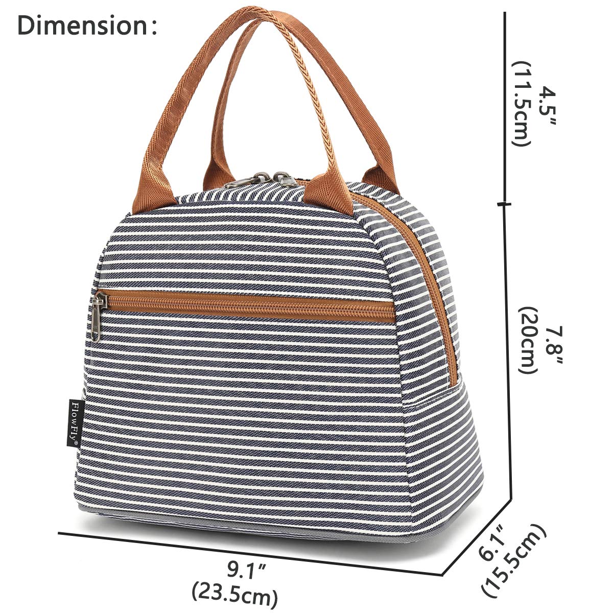 FlowFly Insulated Lunch Cooler Bag - Tote Bag Organizer for Women/Men, White&Black Stripe