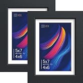 VCK 5x7 Picture Frame 2 Pack, Black Wood, 4x6 Mat, Glass, for Photo Print | Tempered Glass, Acid-Free Mat, Vertical &amp; Horizontal Tabletop and Wall Display, 5x7 Frame for Photo, Gallery Wall, Home Decor